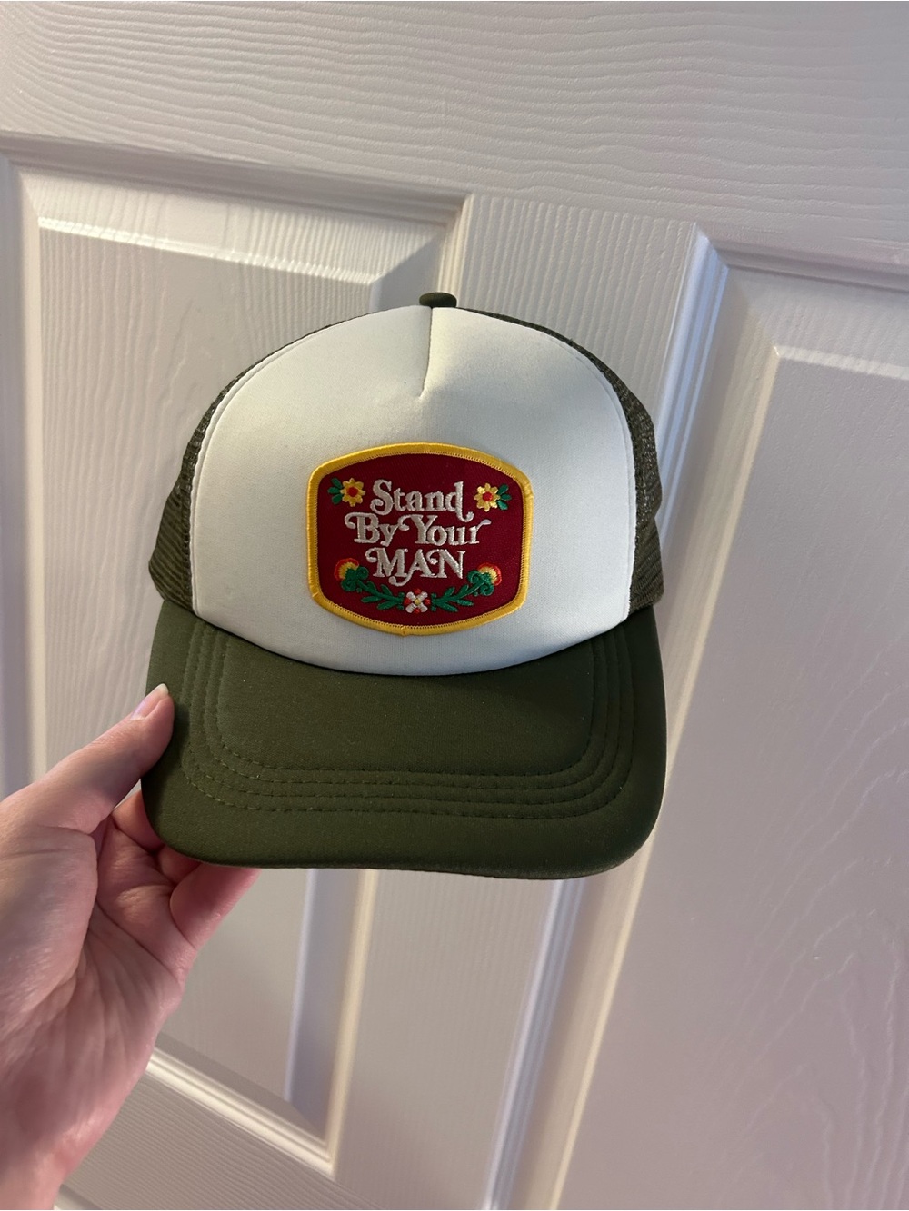 Stand By Your Man Patch Trucker Hat - Olive & White